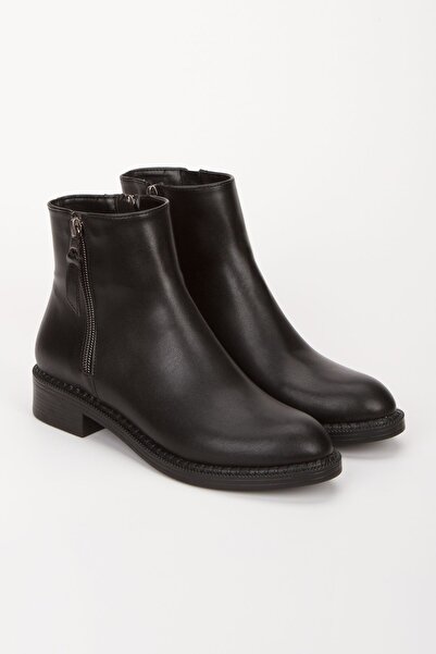MNShoes Siyah Kadın Süs Fermuarlı Bot