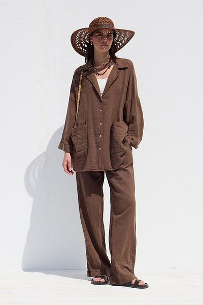 Manuka Παντελόνι Muslin Relaxed Fit - Καφέ