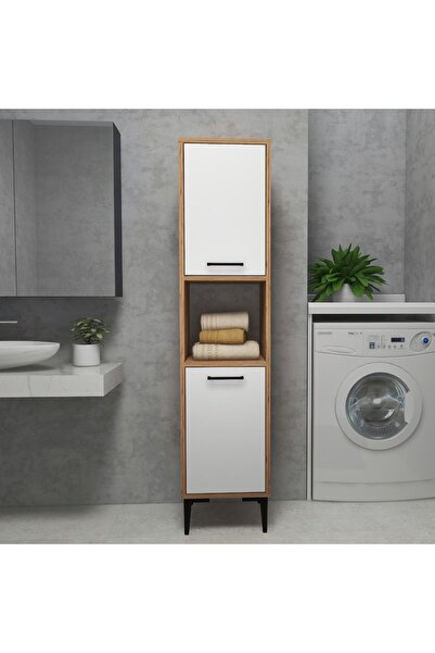 ARNETTİ Daminol 5 Raflı 2 Kapaklı Çok Amaçlı Banyo Dolabı – Atlantik Çam Beyaz, Dar Alanlara Uygun