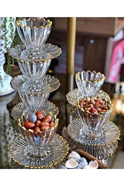 GaleriaHome 12 قطعة مذهبة 6 أوعية للوجبات الخفيفة، وعاء سكر