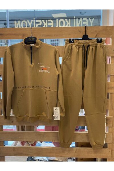 TİJK طقم بدلة رياضية للأولاد بياقة 2 خيط وسحاب