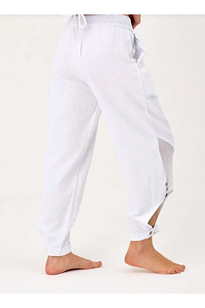 pier moda White Bohemian Style Linen Shalwar Trousers - 100% Cotton Mesh