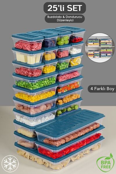 Meleni Home Recipient de depozitare organizator compatibil cu microunde albastru 25 buc - 1x2400ml 4x1170ml 8x600ml 12x240ml