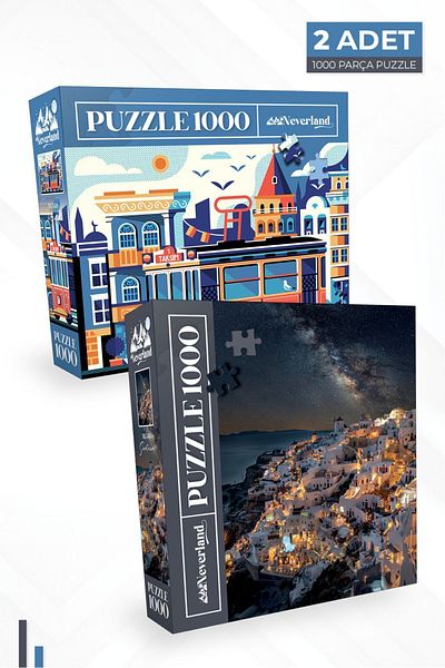 Neverland 2 Pcs 1000 Piece Puzzle - Santorini and Istanbul Design