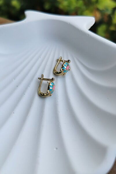 Utku Kuyumculuk 14 Ayar Mineli Kaplumbağa J Kilit Altın Çocuk Küpesi