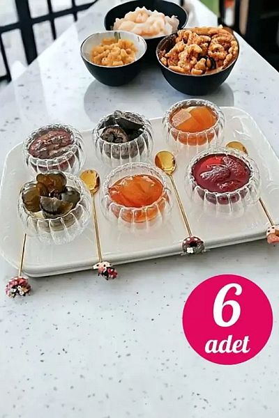 Housedec 6-Piece Double-Walled Optical-striped-wirl Mini Sauce Bowl Dragee Turkish Delight Bowl Presentation Bowl