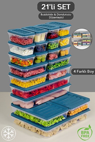 Meleni Home 21 bucăți - recipient de depozitare albastru, 1x2400ml 2x1170ml 2x1200ml 4x600ml, potrivit pentru cuptorul cu microunde și difuzor