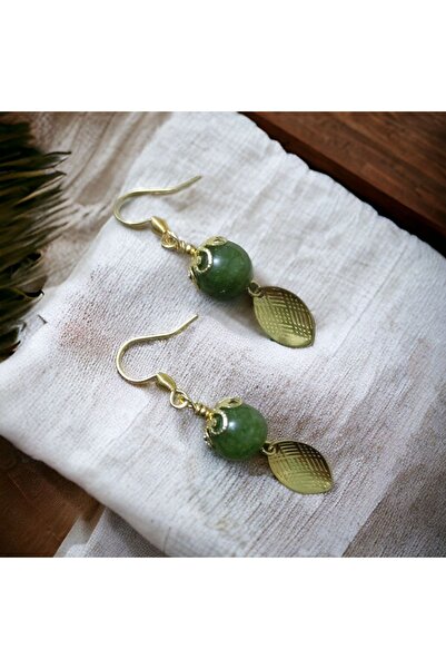 Birtakı'm Şeyler El yapımı Kanada Yeşim taşlı çelik sallantılı küpe