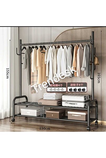 TRENDESK Metal Siyah Portmanto Konfeksiyon Askısı Ayaklı Askılık Elbise Askıl...