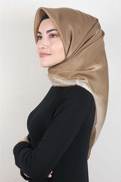 PİRAMİT 3009-35 Model Milk Brown Colored Amber Glitter Scarf