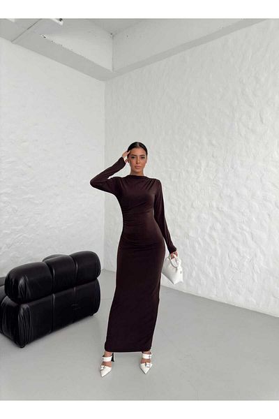 ERL FASHION Sandy Fabric - Rochie de damă cu detaliu drapat lateral și pe umăr