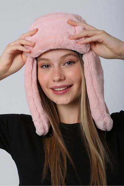 Luminos Butik Pink Plush Earmuff Beanie for Comfortable Cold Weather - Soft Furry Texture Beanie1127