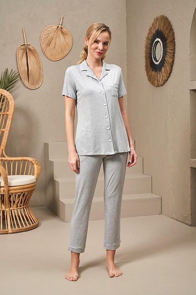 PJS 25136 Women's Buttoned Collared Short Sleeve Pajamas Set