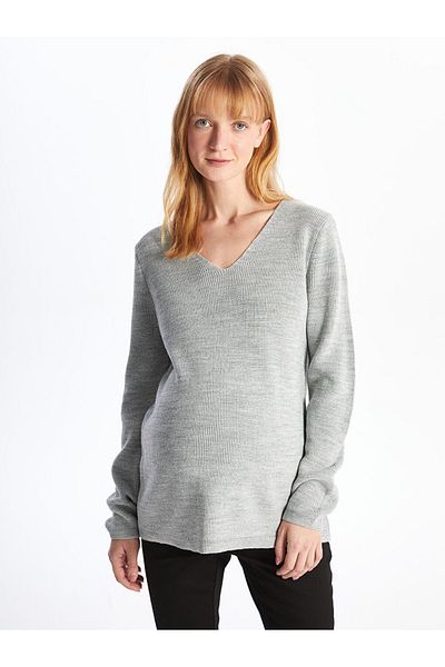 LC Waikiki Lcw V-Neck Shiny Looking Long Sleeve Maternity Knitwear Sweater