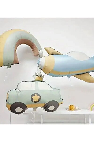 Çemrek Süs Parti Retro Rainbow Police Car Airplane Foil Balloon Set of 3