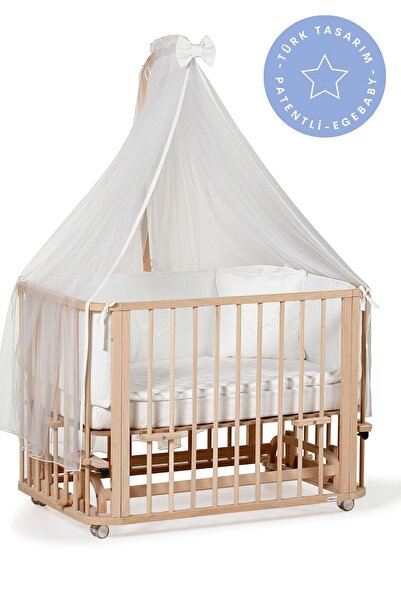EGEBABY Doğal Ahşap 4in1 Beşik Takım(BL) 70 X 110 -anneyanı, Karyola, Oyun Pa...