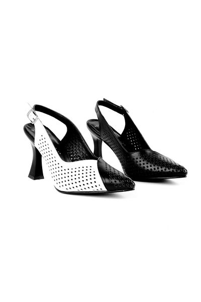 Lal Shoes & Bags Pantofi cu toc Drake White din piele naturală pentru femei - Detaliat cu găuri