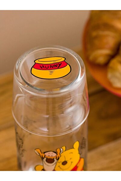 LC Waikiki Winnie The Pooh Baskılı Bardak Kapaklı Cam Karaf Sürahi 500 Ml
