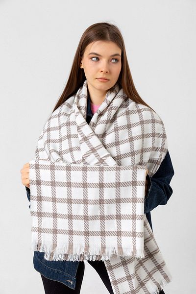 Luminos Butik Ecru Square Patterned Women's Scarf - Shawl 70x180 Cm Sal1207