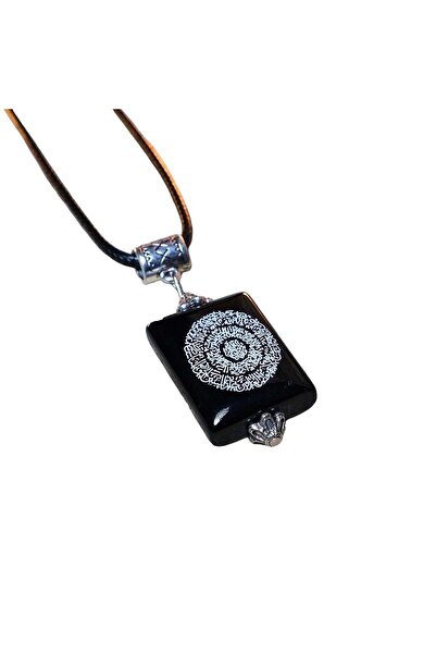 Sırlı Sepet Hilye-i Şerif Yazılı Kare Siyah Akik Kolye