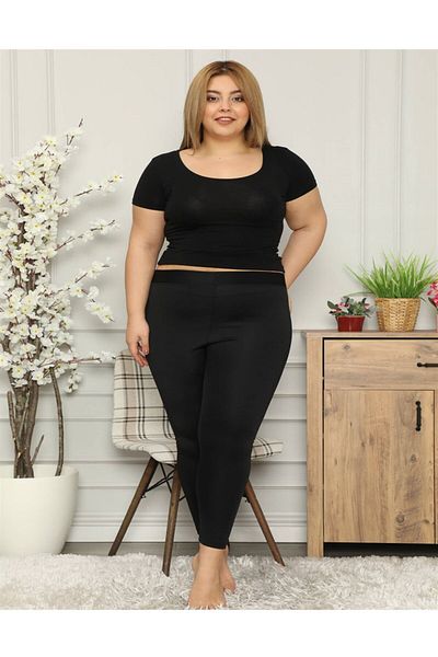 Emay 7700 Colanți lungi, uni, mărimi Plus, negri