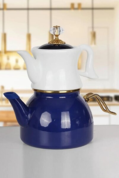 Nishev.com Evini Sev Dufy Serisi Porselen Demlikli Emaye Çaydanlık Takımı - L...