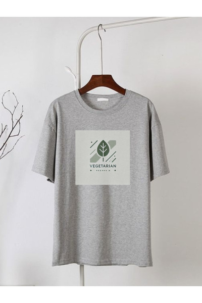 gri Oversize Baskılı T-shirt