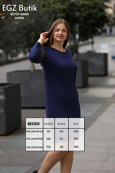 EGZEBRU Plus Size Double Breasted Navy Blue Dress
