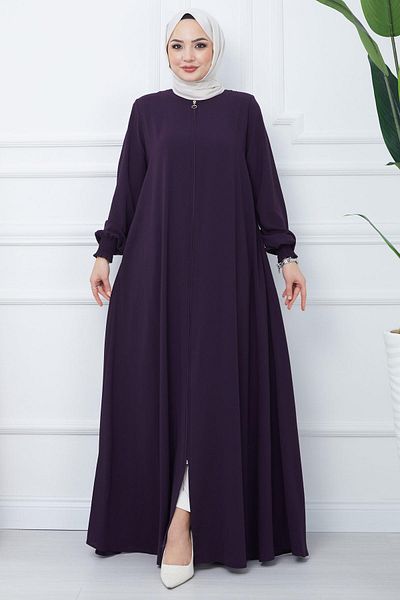 hafsamina Μεγάλο μέγεθος Plum Ferace με μανίκια Gipe Λεπτομέρεια
