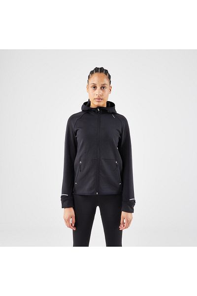 Decathlon Kiprun Women's Running Raincoat - Black/Smoked - Kıprun Run 500 Warm
