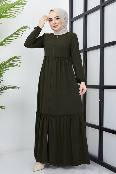hafsamina Khaki Abaya με λεπτομέρεια βολάν