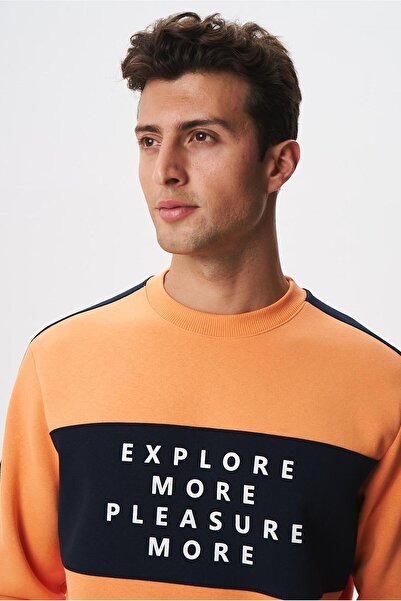 Arma Чоловічий помаранчевий Regular Fit з написом, 3 нитки, велосипедний комір, світшот K28124602601