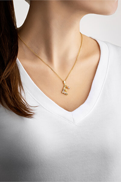 So CHIC... Mini E Harfi Günışığı Renkli 18 Ayar Sarı Altın Kaplama 45 Cm Gümüş Kolye