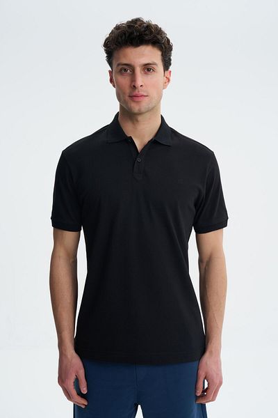 Arma Ανδρικό μπλουζάκι μαύρο Lycra Pique Regular Fit Polo Neck Y 27374307801