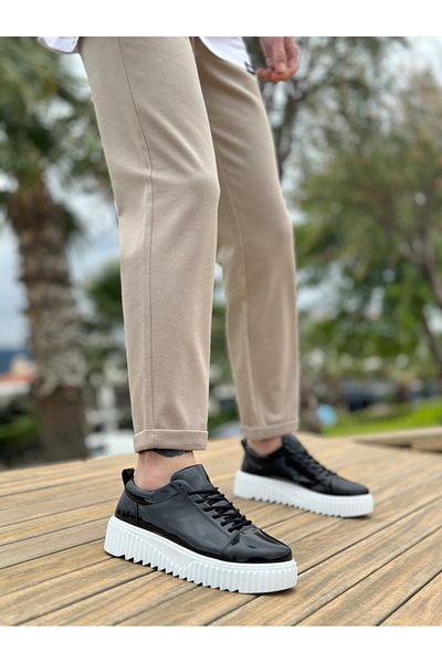 BOA High Black Patent Leather Lace-Up Men's Shoes - BA8104 BOA