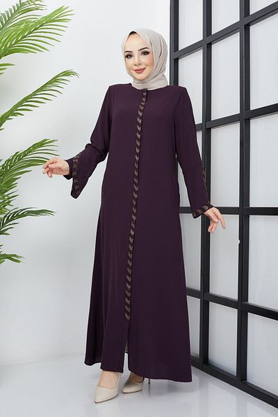 hafsamina Μεγάλο μέγεθος Plum Abaya με πέτρινη λεπτομέρεια