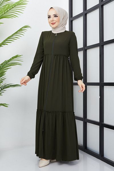 hafsamina Khaki Abaya με λεπτομέρεια βολάν