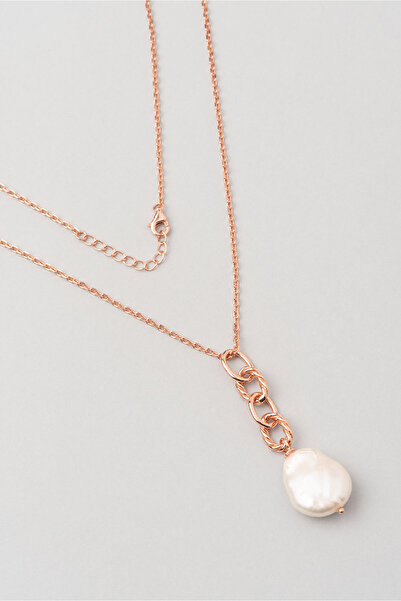 So CHIC... 18 Ayar Rose Altın Kaplama 45 Cm Gümüş Pearlshine İnci Kolye