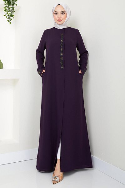 hafsamina Plum Ferace - Drop Stone Detailed, HM2435