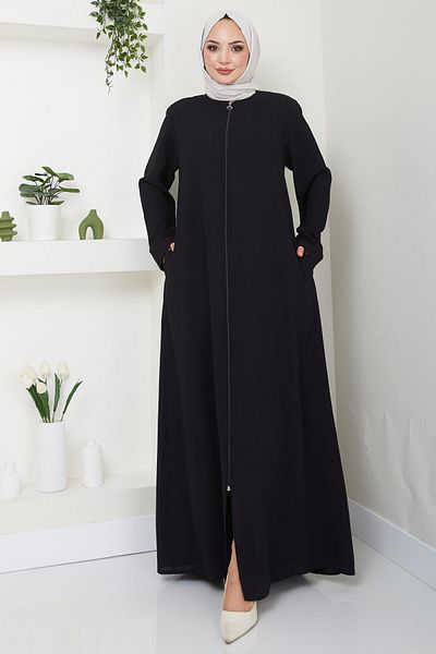 hafsamina Plus Size Black Ferace - Φερμουάρ HM2488
