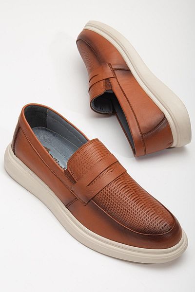 Dilimler Ayakkabı Ανδρικά casual παπούτσια από γνήσιο δέρμα Orthopedic College Model Tan