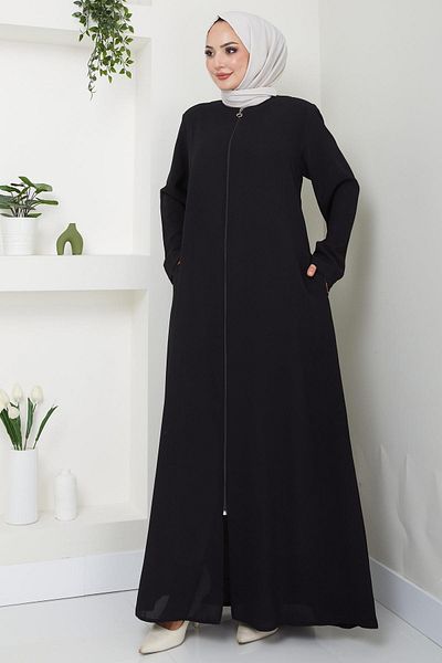hafsamina Plus Size Black Ferace - Φερμουάρ HM2488