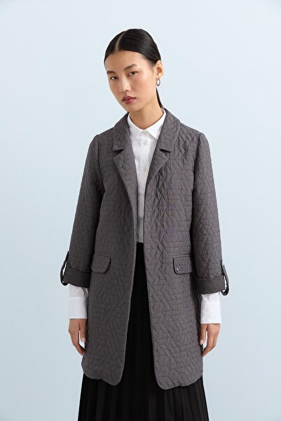 Nihan İnce Kapitone Kolu Katlanabilir Ceket Füme