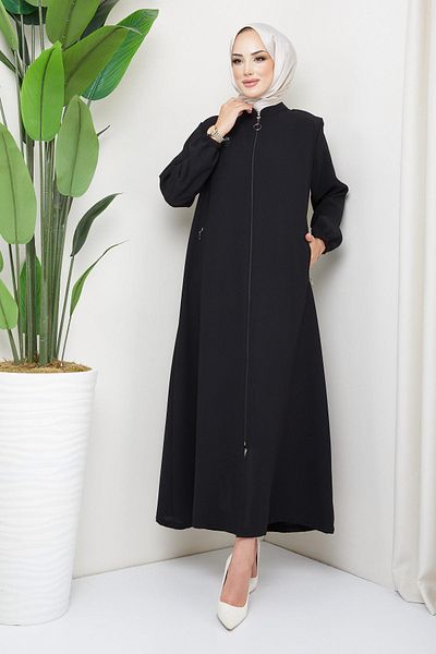 hafsamina Large Size Ferace Black with Coat of Arms Detail HM2257