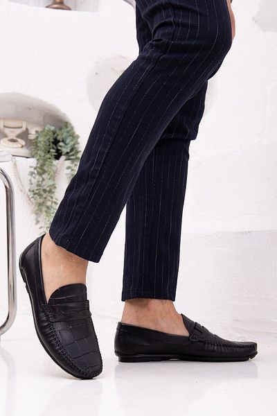 Dilimler Ayakkabı Ανδρικά casual loafer παπούτσια από γνήσιο δέρμα Rok εμπριμέ μαύρα