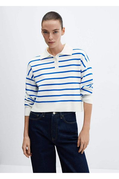 MANGO Woman Pulover cu guler polo cu dungi