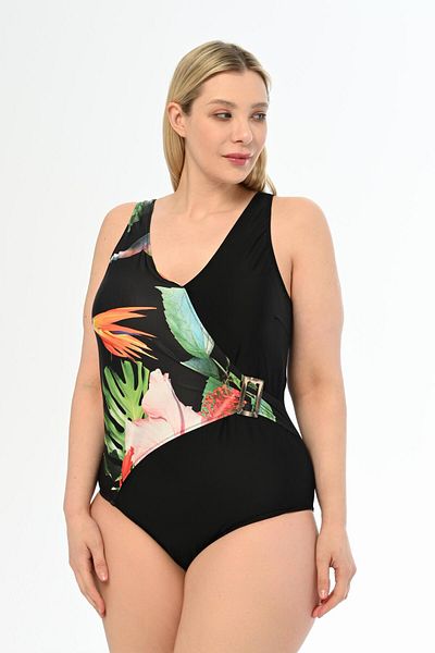 AQUAVİVA Large Size Black Double Breasted Swimsuit - Aquaviva Martina Authentic Pattern