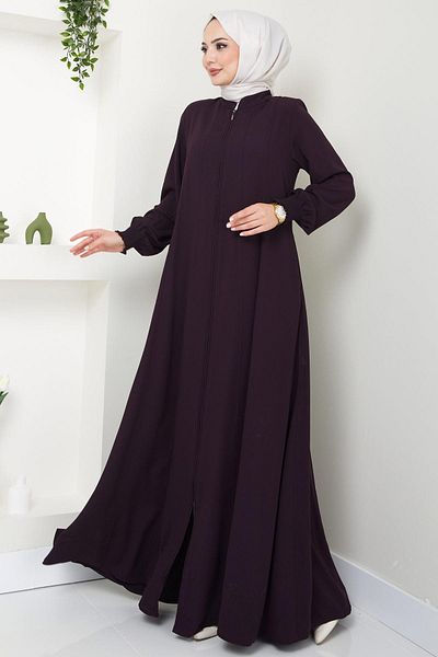 hafsamina Plum Colored Piece Ferace - HM2362