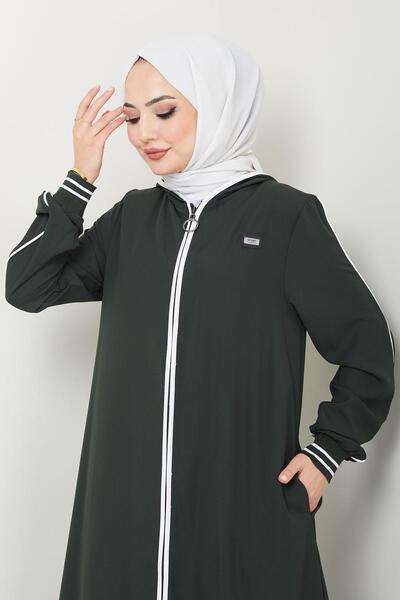 hafsamina Țevi cu dungi detaliate Ferace Khaki HM2151