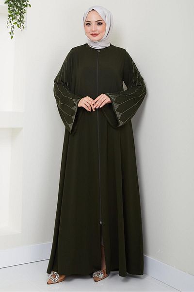 hafsamina Ferace Khaki με πέτρινη λεπτομέρεια λαβής HM2413